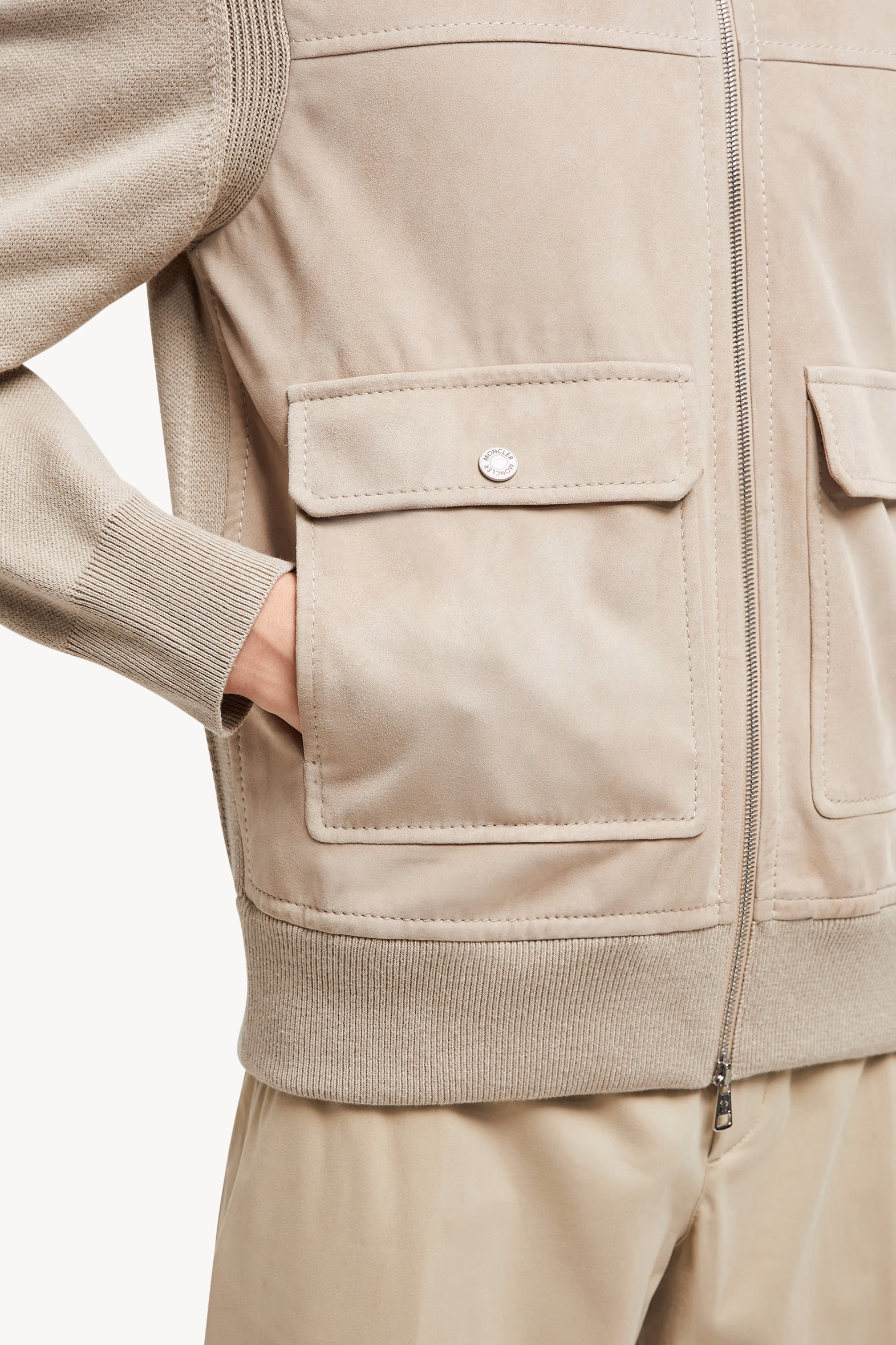 Cárdigan con cremallera de lana, algodón y ante Hombre Marrón Moncler 6